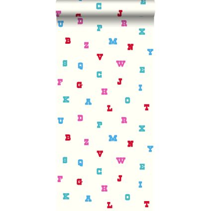 ESTAhome behang alfabet turquoise en roze - 53 cm x 10,05 m - 137325