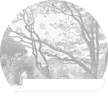 ESTAhome papier peint panoramique rond adhésif forêt avec des animaux de la forêt gris - Ø 70 cm 6