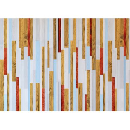 Sanders & Sanders papier peint panoramique imitation bois beige, rouge et bleu - 360 x 270 cm