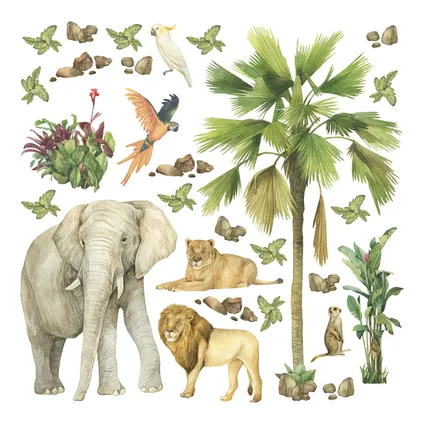 Sanders & Sanders muursticker jungle dieren groen - 30 x 30 cm - 601331