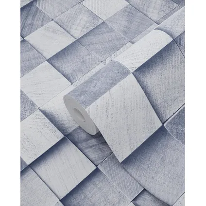 ESTAhome behangpapier 3D-houtmotief blauw - 53 cm x 10,05 m - 138526 7