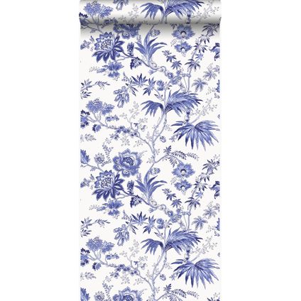 Origin Wallcoverings papier peint fleurs blanc et bleu indigo - 53 cm x 10,05 m - 326120
