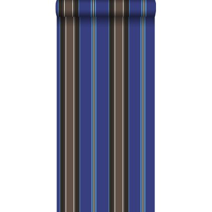 ESTAhome behangpapier strepen blauw en bruin - 53 cm x 10,05 m - 116509