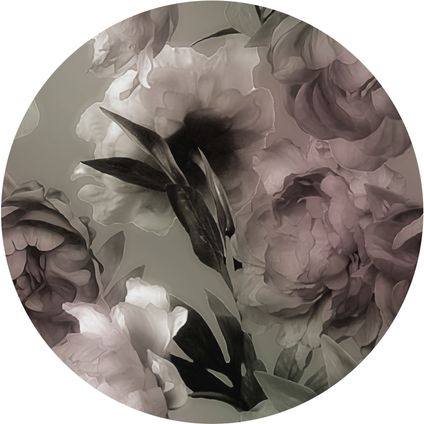 Sanders & Sanders zelfklevende behangcirkel bloemen grijs en roze - Ø 140 cm - 601144