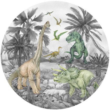 Sanders & Sanders zelfklevende behangcirkel dinosaurussen grijs - Ø 70 cm - 601286