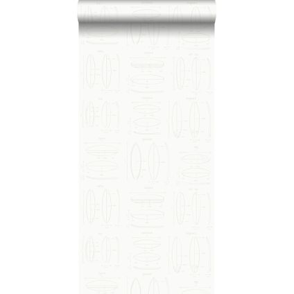 ESTAhome behang technische tekeningen van surfplanken wit en zilver - 0,53 x 10,05 m