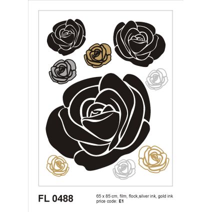 Sanders & Sanders sticker mural fleurs noir, gris et beige - 65 x 85 cm - 600294