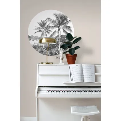ESTAhome zelfklevende behangcirkel tropisch landschap met palmbomen zwart wit 2