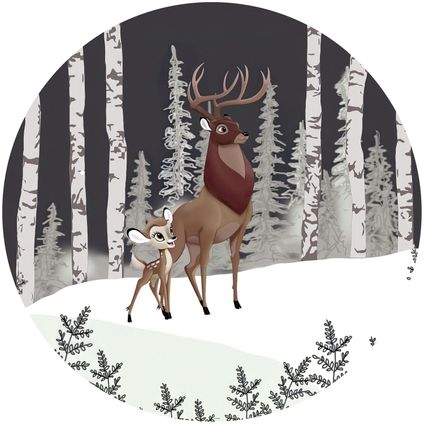 Komar papier peint panoramique rond adhésif Bambi Great Prince gris et marron - Ø 128 cm - 610383