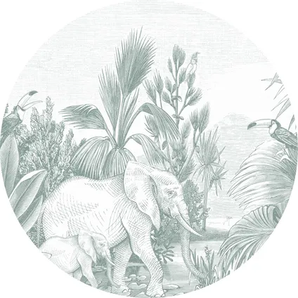 ESTAhome zelfklevende behangcirkel jungle-motief groen - Ø 140 cm - 159087