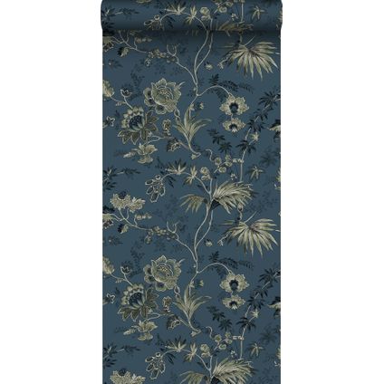 ESTAhome behang vintage bloemen donkerblauw en olijfgroen