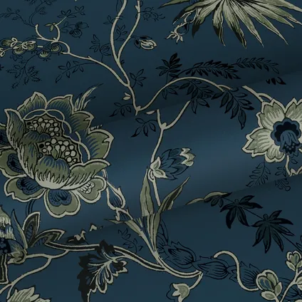 ESTAhome behang vintage bloemen donkerblauw en olijfgroen - 0,53 x 10,05 m - 139315 8