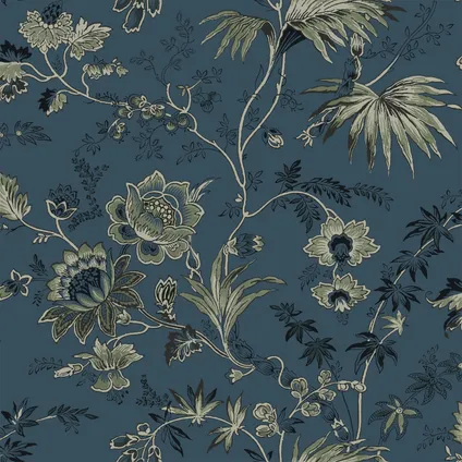 ESTAhome behang vintage bloemen donkerblauw en olijfgroen - 0,53 x 10,05 m - 139315 9