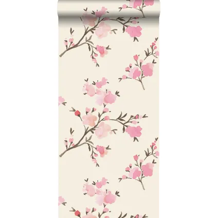 ESTAhome eco-texture vliesbehangpapier kersenbloesems beige en roze - 0,53 x 10,05 m