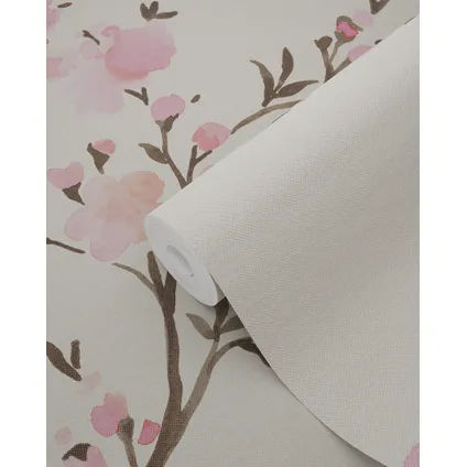 ESTAhome eco-texture vliesbehangpapier kersenbloesems beige en roze - 0,53 x 10,05 m 10