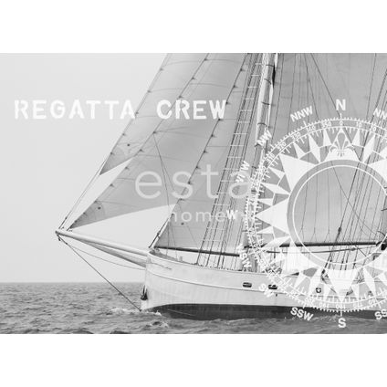 ESTAhome papier peint panoramique bateau à voile noir et blanc - 372 x 270 cm - 156430