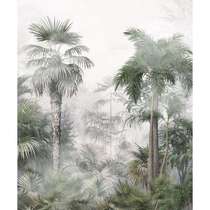 Sanders & Sanders fotobehang tropisch landschap met palmbomen donkergroen en grijs