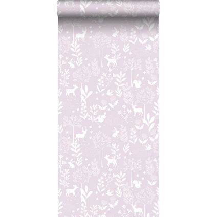 ESTAhome behang bos met bosdieren lila paars - 50 x 900 cm - 139523