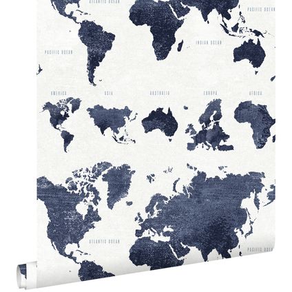 ESTAhome behangpapier vintage wereldkaarten donkerblauw - 0,53 x 10,05 m - 138972