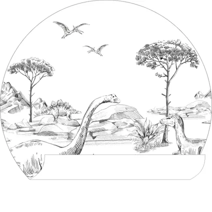 ESTAhome zelfklevende behangcirkel dinosaurussen zwart wit - Ø 70 cm - 159073 4