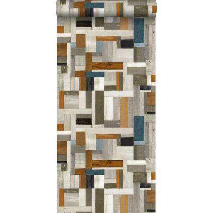 ESTAhome behang sloophout grijs, bruin en vergrijsd oud blauw - 53 cm x 10,05 m