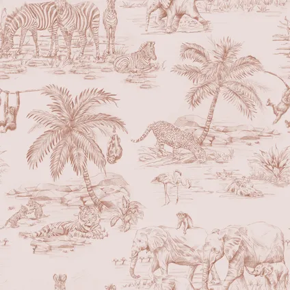ESTAhome behang jungle dieren terracotta roze - 0,53 x 10,05 m - 139348 10