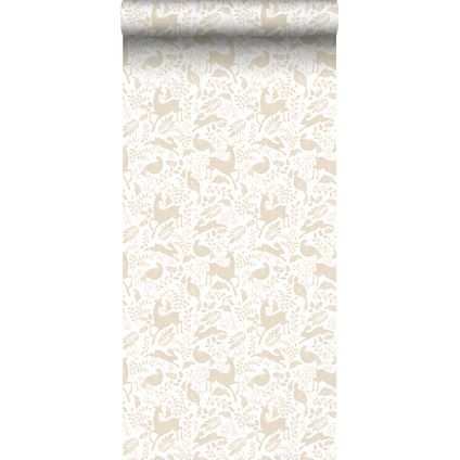 ESTAhome behangpapier bos met bosdieren beige - 50 x 900 cm - 139527