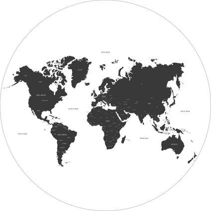 ESTAhome zelfklevende behangcirkel wereldkaart zwart wit - Ø 70 cm - 158985