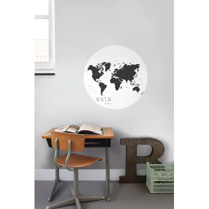 ESTAhome papier peint panoramique rond adhésif carte du monde noir et blanc - Ø 70 cm - 158985 3