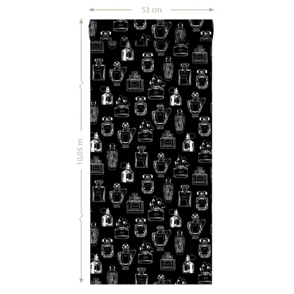 ESTAhome behang parfum flesjes zwart en wit - 0,53 x 10,05 m - 128827 8