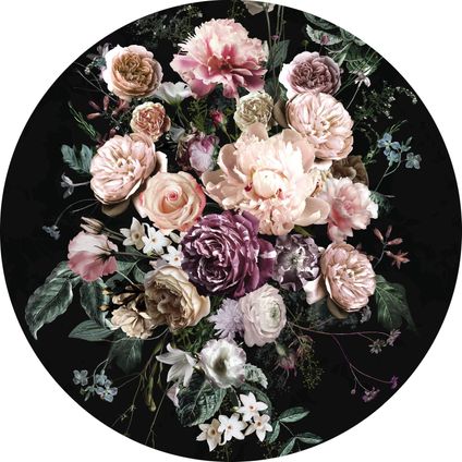 Komar zelfklevende behangcirkel Enchanted Flowers roze en zwart