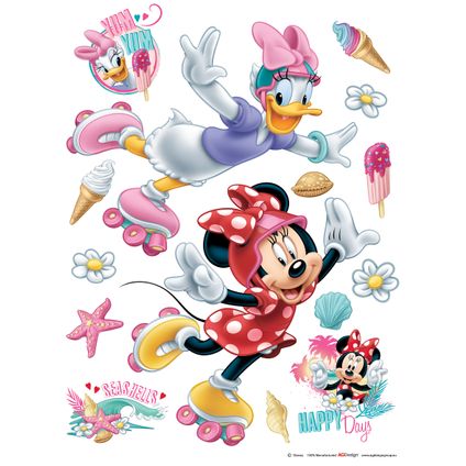 Disney sticker mural Minnie Mouse & Daisy Duck blanc, rose et rouge - 65 x 85 cm - 600107