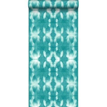 ESTAhome behangpapier tie-dye shibori motief intens turquoise - 53 cm x 10,05 m