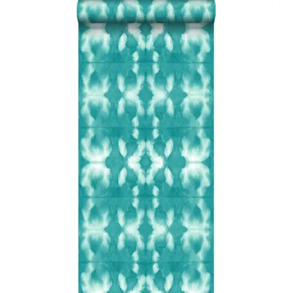 ESTAhome behang tie-dye shibori motief intens turquoise - 53 cm x 10,05 m - 148683