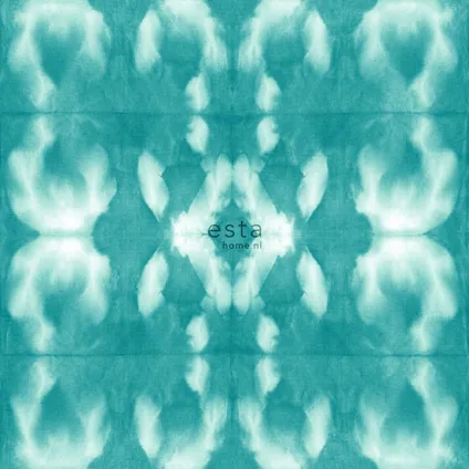 ESTAhome behang tie-dye shibori motief intens turquoise - 53 cm x 10,05 m - 148683 9