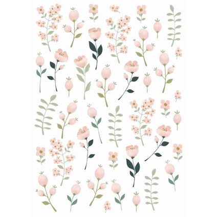 ESTAhome muursticker bloemen wit, roze en groen - 47,5 cm x 66 cm - 156114