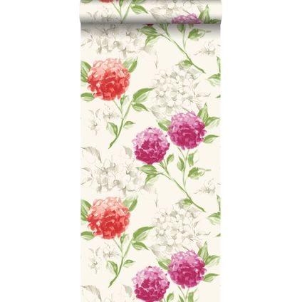 ESTAhome behangpapier hortensia's roze en oranje - 53 cm x 10,05 m - 128019