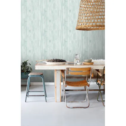 ESTAhome behangpapier vintage sloophout planken vergrijsd turquoise - 53 cm x 10,05 m 2
