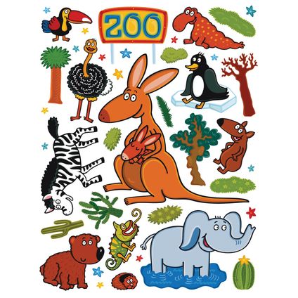 Sanders & Sanders sticker mural les animaux de zoo vert, marron et bleu - 65 x 85 cm - 600245