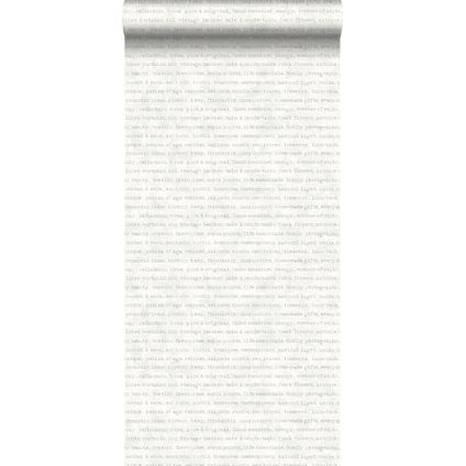 ESTAhome behangpapier tekst grijs op witte gemeleerde achtergrond - 53 cm x 10,05 m