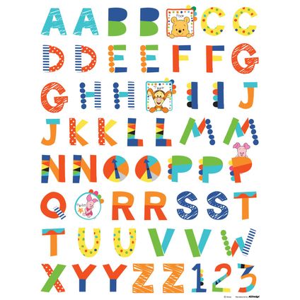 Disney sticker mural Winnie l'ourson alphabet orange, vert et bleu - 65 x 85 cm - 600207