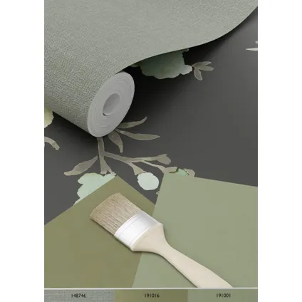 ESTAhome eco-texture vliesbehangpapier kersenbloesems groen, okergeel en zwart 4