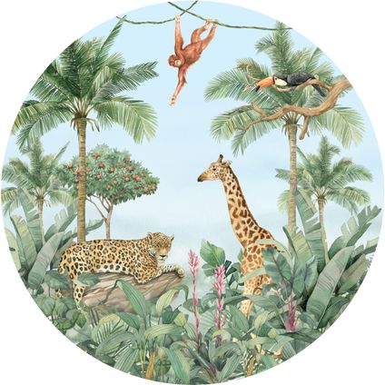 Sanders & Sanders zelfklevende behangcirkel jungle dieren groen, blauw en beige