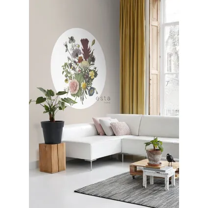 ESTAhome papier peint panoramique rond adhésif bouquet vert, rose et jaune - Ø 140 cm - 159020 2