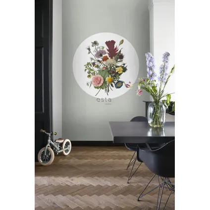 ESTAhome papier peint panoramique rond adhésif bouquet vert, rose et jaune - Ø 140 cm - 159020 4