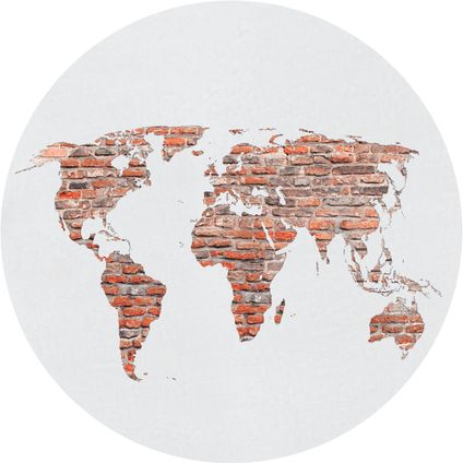 Sanders & Sanders zelfklevende behangcirkel wereldkaart roest bruin, grijs en wit