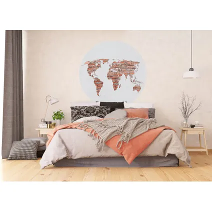 Sanders & Sanders papier peint panoramique rond adhésif carte du monde brun rouille, gris et blanc 2