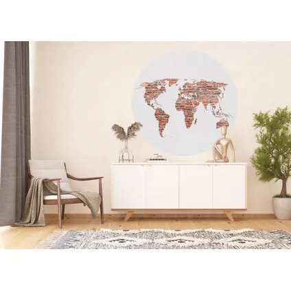 Sanders & Sanders papier peint panoramique rond adhésif carte du monde brun rouille, gris et blanc 3