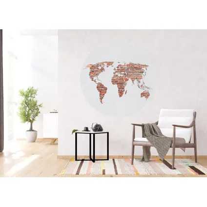 Sanders & Sanders papier peint panoramique rond adhésif carte du monde brun rouille, gris et blanc 4