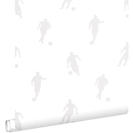 ESTAhome behang voetbalspelers zilver op wit - 53 cm x 10,05 m - 128802